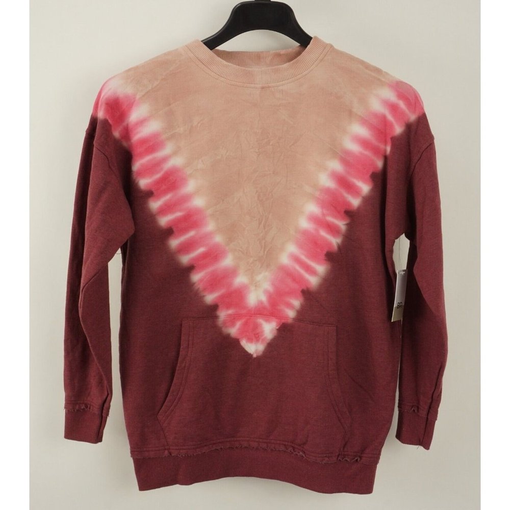 New BP Women's Size XS Pink Red Brown Tie Dye Fleece Lined Roomy Crew Sweatshirt